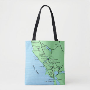 Tote Bolsa do Mapa de Vinhos da Califórnia