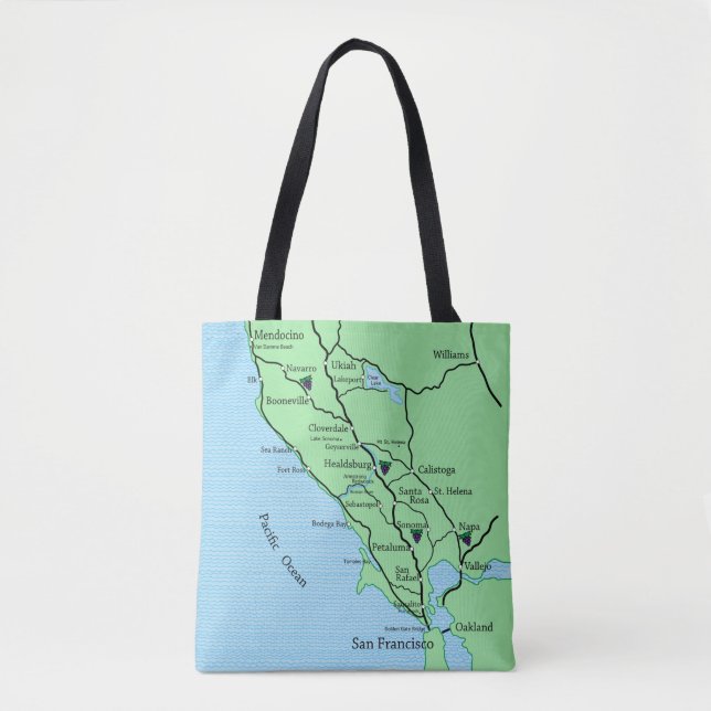 Tote Bolsa do Mapa de Vinhos da Califórnia (Frente)