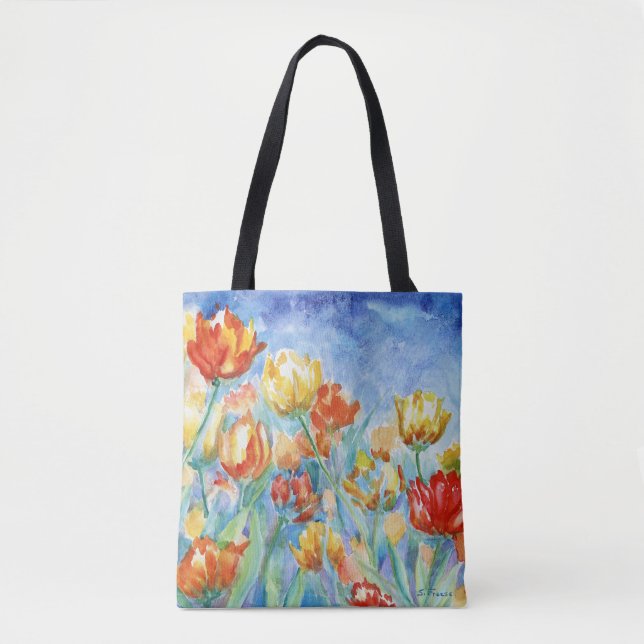 Tote Bolsa do ombro das Tulipas Amarelas e Vermelhas (Frente)