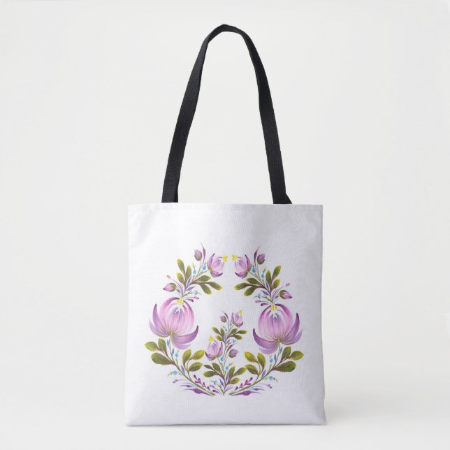 Tote Bolsa Elegante de Flores Roxas (Frente)