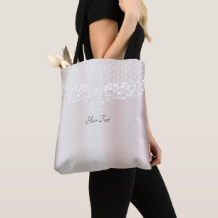 Tote Bolsa Elegante de Renda Branca com Flores