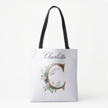 Bolsa Elegante em Estampa Floral Dourada com Letra