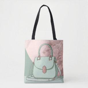 Tote Bolsa Elegante em Verde Menta Rosa Dourado Rosa
