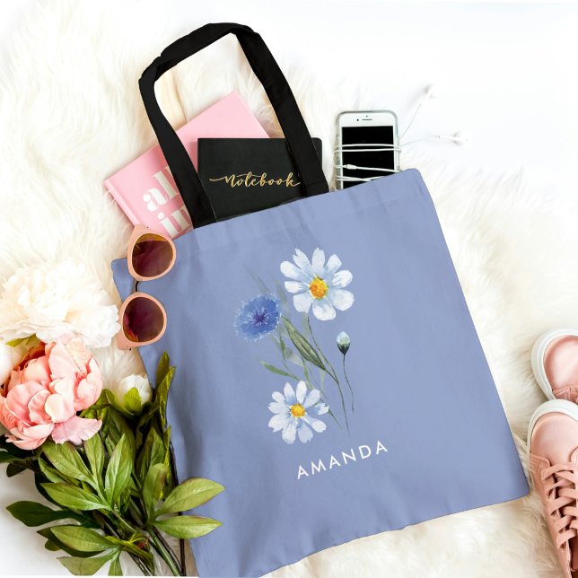 Tote Bolsa Elegante Floral Azul Tendência Chic Stylish (Criador carregado)