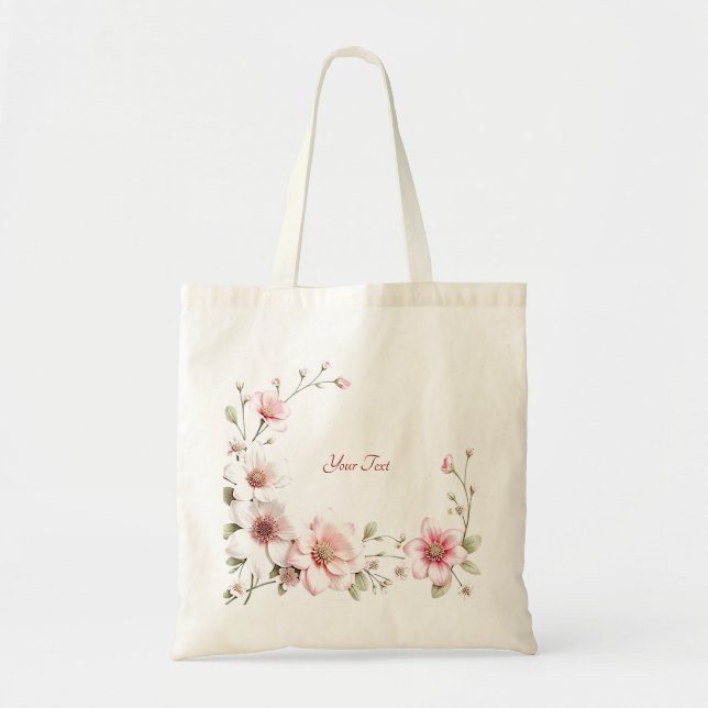 Tote Bolsa Elegante Rosa Branca Floral (Frente)