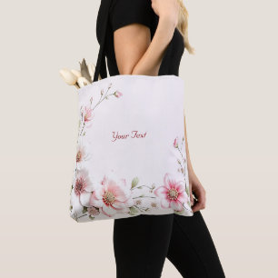 Tote Bolsa Elegante Rosa Branca Floral