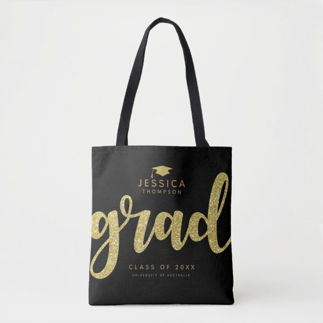 Tote Bolsa Elegante Simples, Largura Dourada e Negra (Frente)