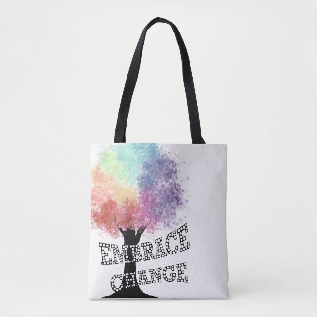 Tote Bolsa "Embrace Change" com Árvore Arco-Íris Colori (Frente)