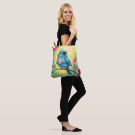 Tote Bolsa Estilosa de Pássaro Azul Cantando Fofa | Caf
