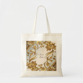 Tote Bolsa Floral de Folhas Onduladas Douradas