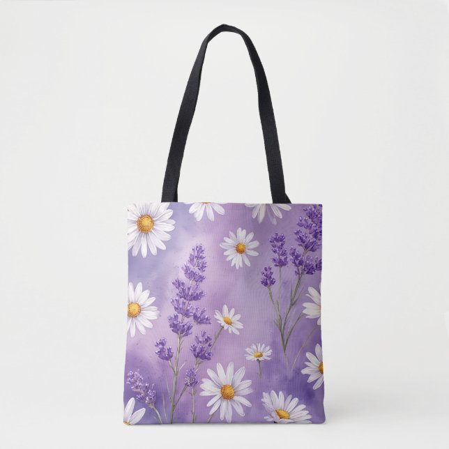 Tote Bolsa Floral de Serenidade Roxa (Frente)