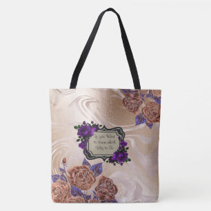Tote Bolsa Floral Dourado do Mármore
