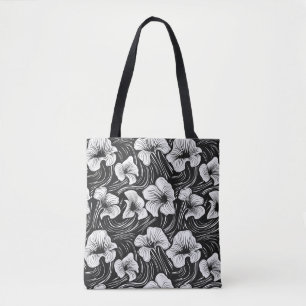 Tote Bolsa Floral Elegante Preto e Branco em Forma Orgâ