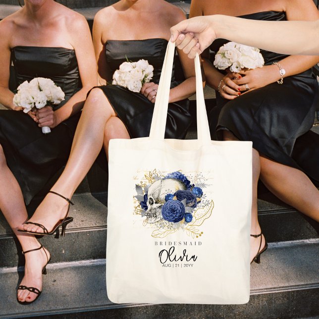 Tote Bolsa Gótico de Bridesmaid Personalizado Azul (Criador carregado)
