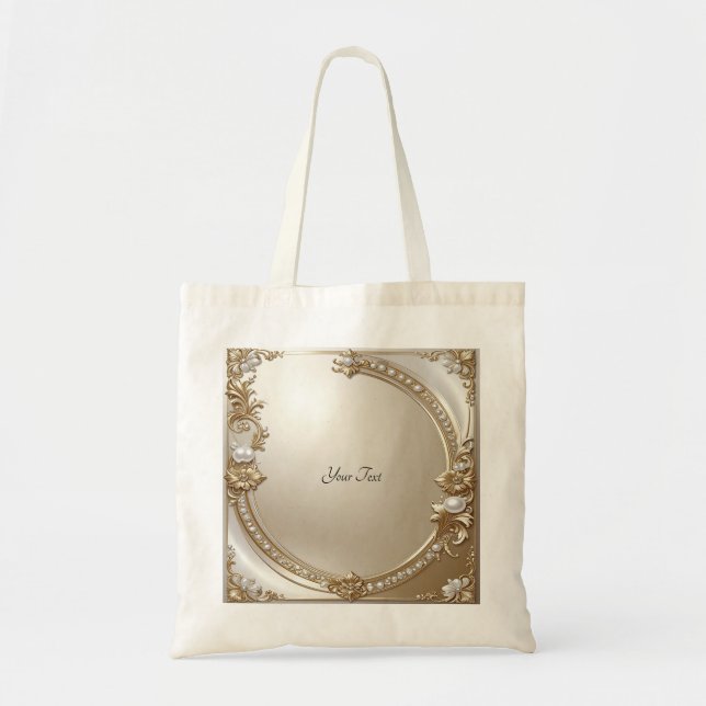Tote Bolsa Grande com Pérolas e Moldura Dourada Ornamen (Frente)