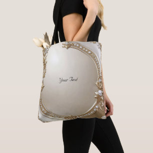 Tote Bolsa Grande com Pérolas e Moldura Dourada Ornamen
