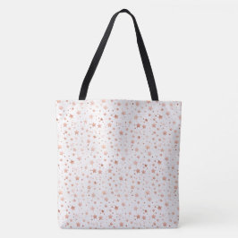 Tote Bolsa Grande de Ombro com Estrelas em Dourado Rosa