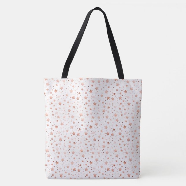 Tote Bolsa Grande de Ombro com Estrelas em Dourado Rosa (Frente)