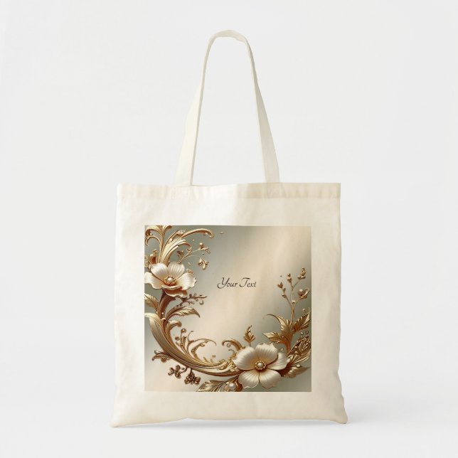 Tote Bolsa Grande Floral Dourada (Frente)