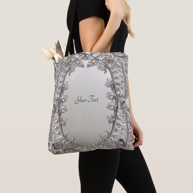 Tote Bolsa Grande Moderna Ornada Prata (Close Up)