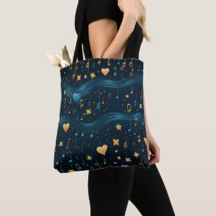 Tote Bolsa Grande Musical Azul e Dourado Cósmica