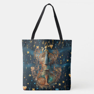 Tote Bolsa Grande Rococó Azul Cósmico e Dourado para Vi