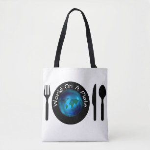 Tote Bolsa Grocery Shopping Bag Blue World Em Uma Placa