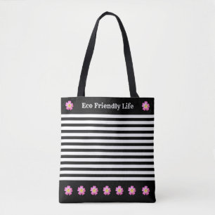 Tote Bolsa Listrada Preta e Branca Elegante