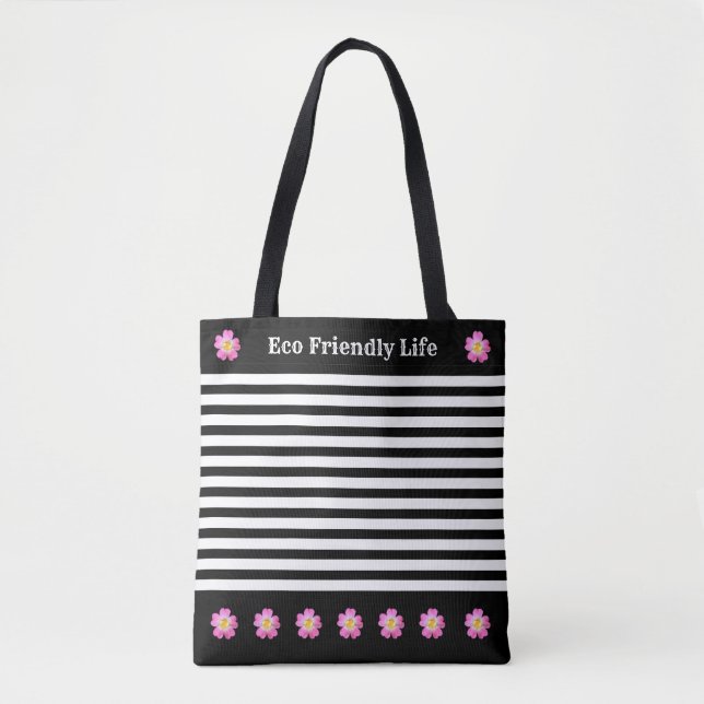 Tote Bolsa Listrada Preta e Branca Elegante (Frente)