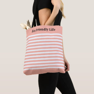 Tote Bolsa Listrada Rosa e Branco Elegante