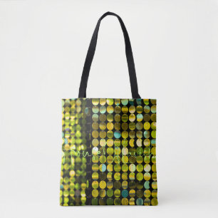 Tote Bolsa Luxuosa Esmeralda Dourada com Lantejoulas da