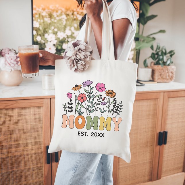 Tote Bolsa materna de flores silvestres personalizada,  (wildflower tote bag, custom mom gift, floral tote for mom, personalized mama tote, mothers day gift)