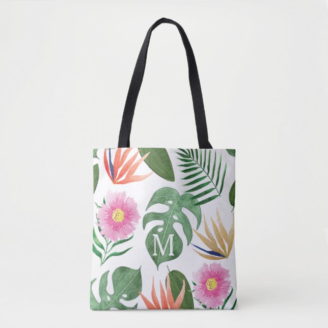 Tote Bolsa Monograma Floral Tropical de Presente (Frente)