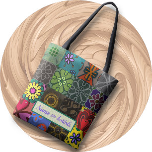 Tote BOLSA - Padrão de patch 1 - Monograma personalizáv