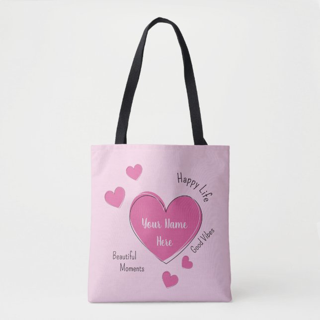 Tote Bolsa Personalizada com Corações Rosa (Frente)