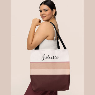 Tote Bolsa Personalizada com Listras e Nome em Rose Gol