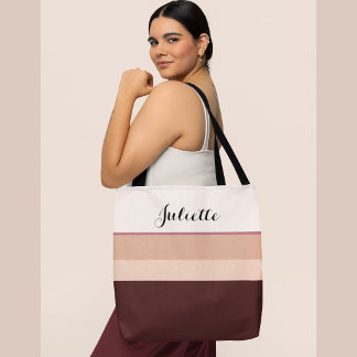 Tote Bolsa Personalizada com Listras e Nome em Rose Gol