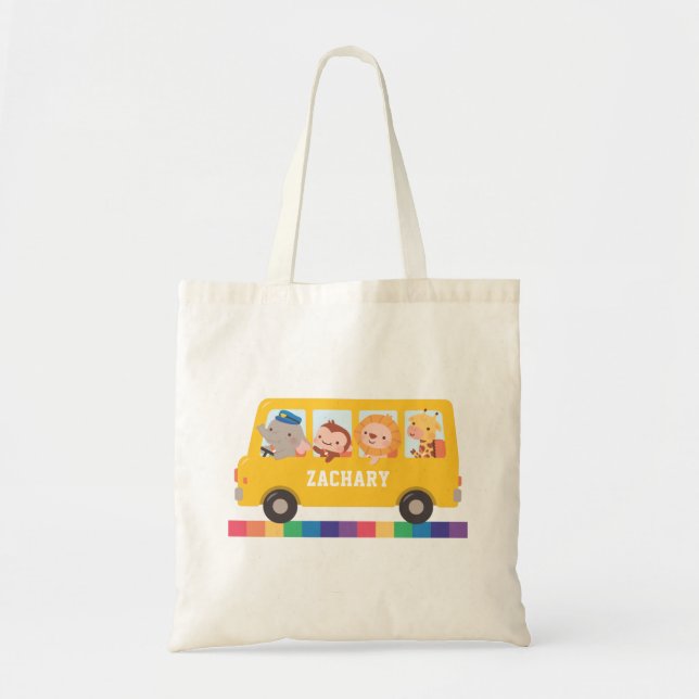 Tote Bolsa Personalizada de Animais Fofos e Ônibus Amar (Frente)