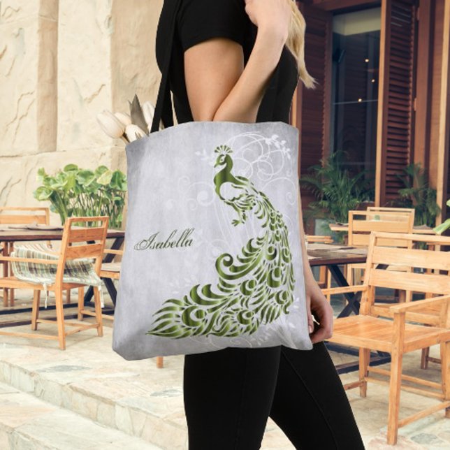 Tote Bolsa Personalizada de Peacock Verde (Green Peacock Personalized Tote Bag)