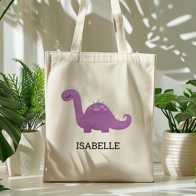 Tote Bolsa Personalizada do Dinossauro Roxo Fofo (Criador carregado)