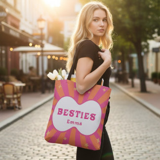 Tote Bolsa Personalizada Rosa e Laranja Retro Besties