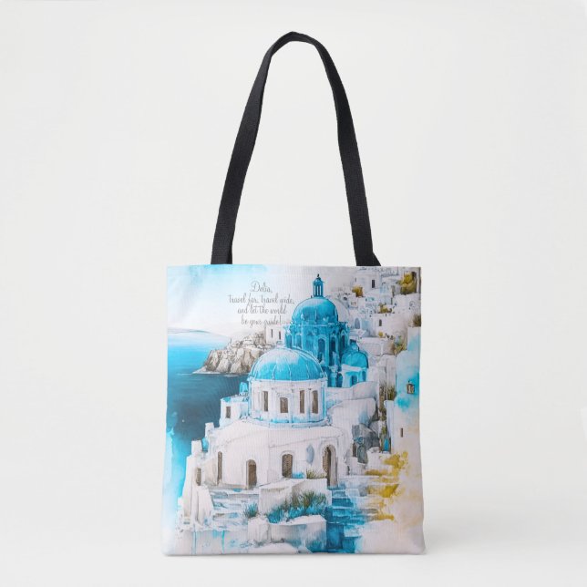 Tote Bolsa personalizado. Bolsa Santorini. Padrão grego (Frente)