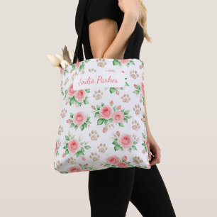 Tote Bolsa Personalizável de Rosa em Aquarela e Impress