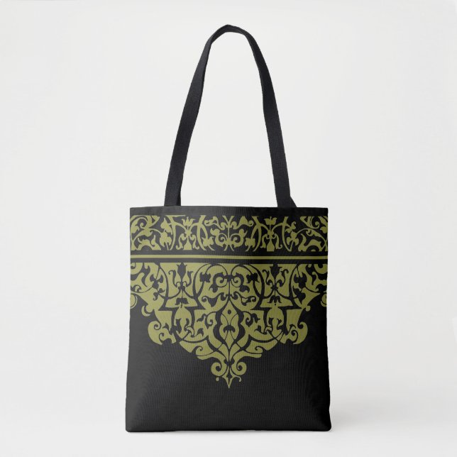 Tote Bolsa personalizável preto e verde padrão do ornam (Frente)