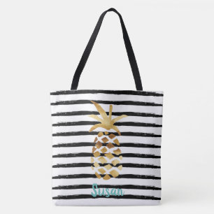 Tote Bolsa Pineapple & Stripes - Personalizar com o nom