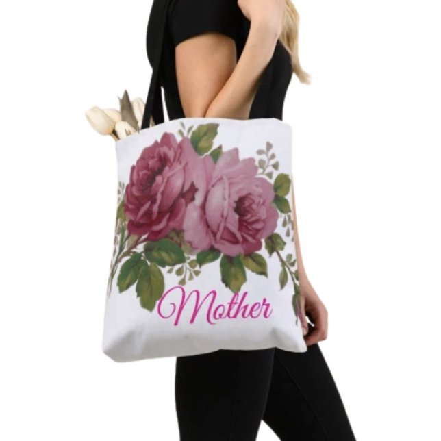 Tote Bolsa Pink Rose Elegance (Tote Bag — 100% polyester, black laminated lining 100% cotton web hand. Made in the USA.)