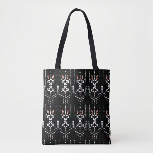 Tote Bolsa preta com padrão de Totem Boho (Frente)