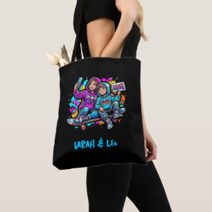 Tote Bolsa Preta de Grafite Personalizada Mãe e Filho