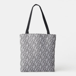 Tote bolsa preta e branca com listras de zebra pequenas