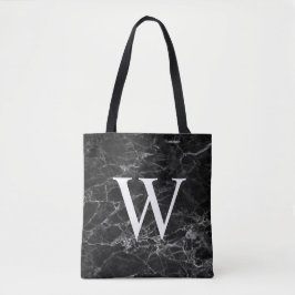 Tote Bolsa Preta Mármore com Monograma Inicial